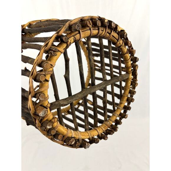 VTG Primitive Pine Tree Branch Gathering Basket Rustic Wooden Bowl 11.5"x9" - Picture 4 of 16